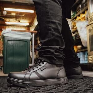 KEEN Men's 11D Black Leather PTC Kenton Mid Work Shoes Lace Up Soft Toe LB6-6